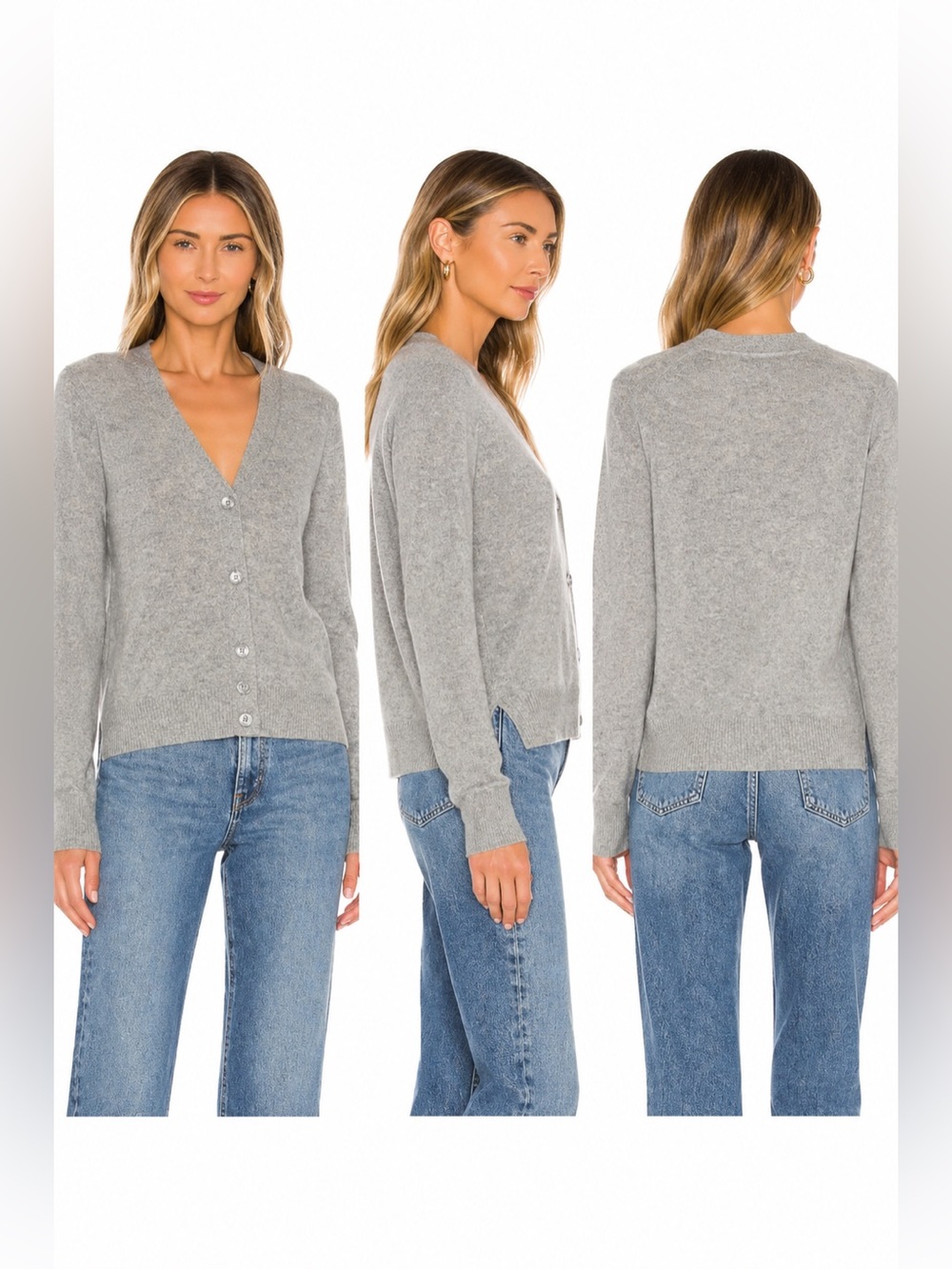 Aqua Cashmere Gray V Neck Button Cardigan Soft Minimalist Classic Layering